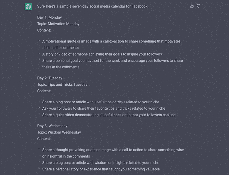 ChatGPT multi-platform content generation output showing graphics description brief, website copy, and social media posts generated from a single Trello idea card input