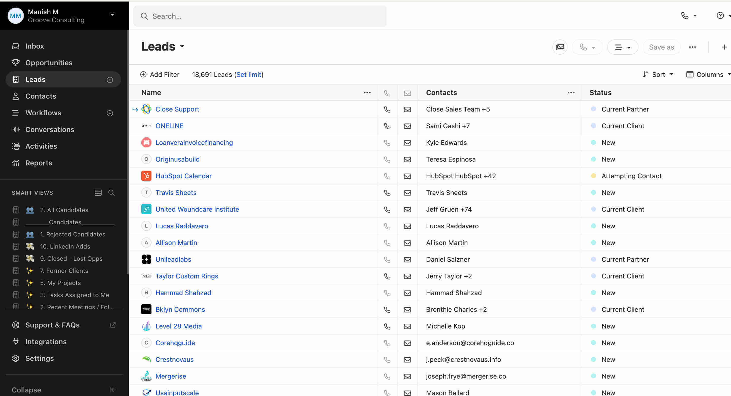 Airtable lead database showing new contact records with name, email, phone, and source fields that trigger the automated CRM synchronization workflow