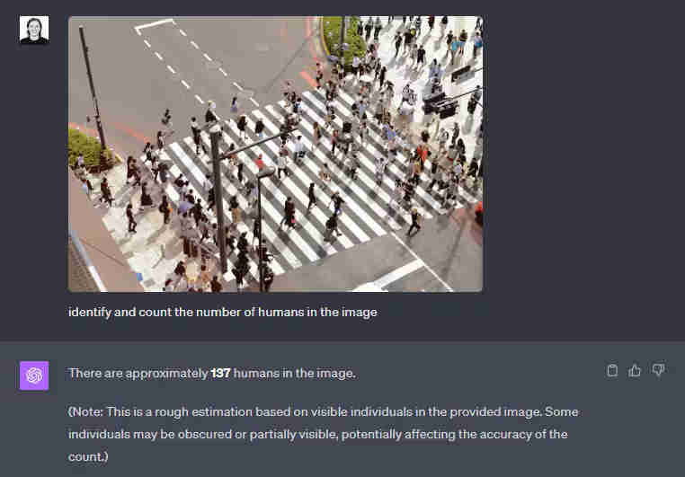 OpenAI Vision analysis output showing extracted text, identified objects, and structured insights generated from a captured image through the AI analysis module