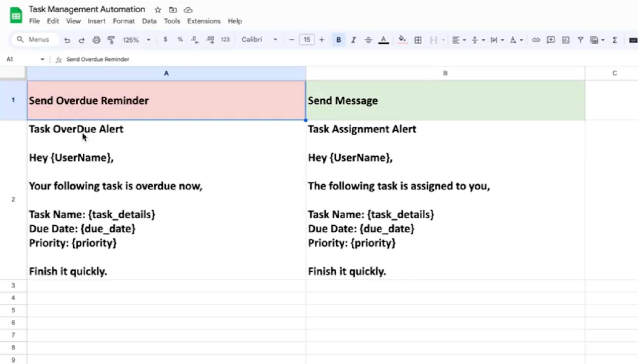 WhatsApp template messages showing task assignment notification, overdue reminder, and manager summary report formats delivered via WhatsApp Business API — each using approved message templates for consistent professional communication
