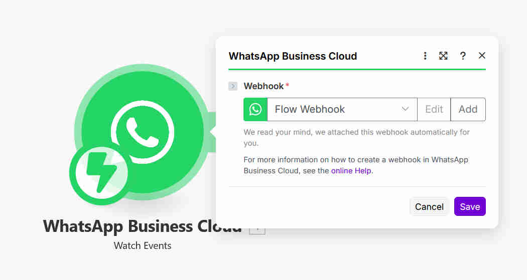 360dialog WhatsApp Message Webhook Configuration showing the webhook endpoint setup receiving incoming WhatsApp customer messages and routing them into the Make.com automation pipeline for instant AI processing
