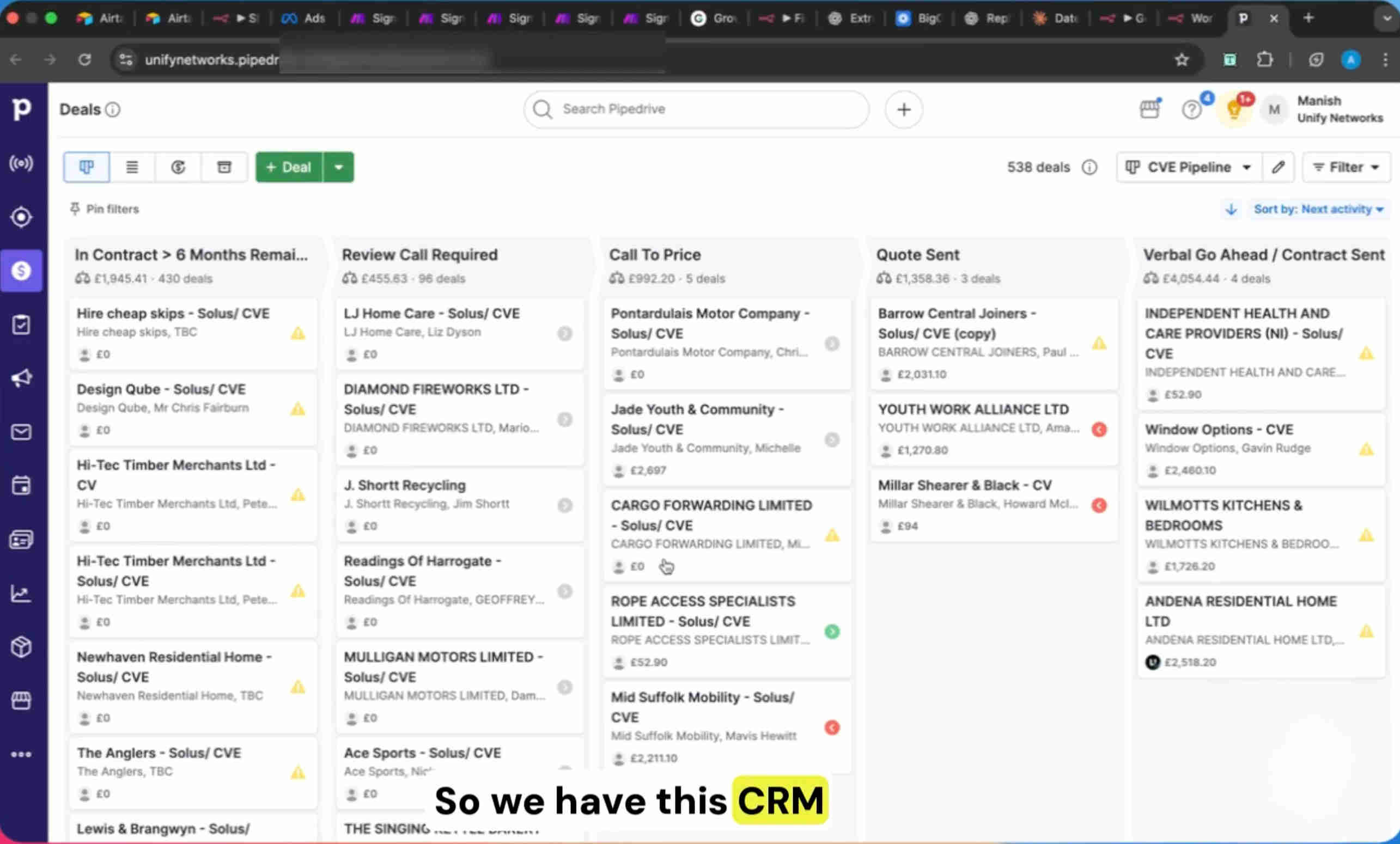 Pipedrive CRM showing automatically populated lead records with property preferences, qualification scores, conversation transcripts, and follow-up tasks synced from VAPI voice AI qualification calls