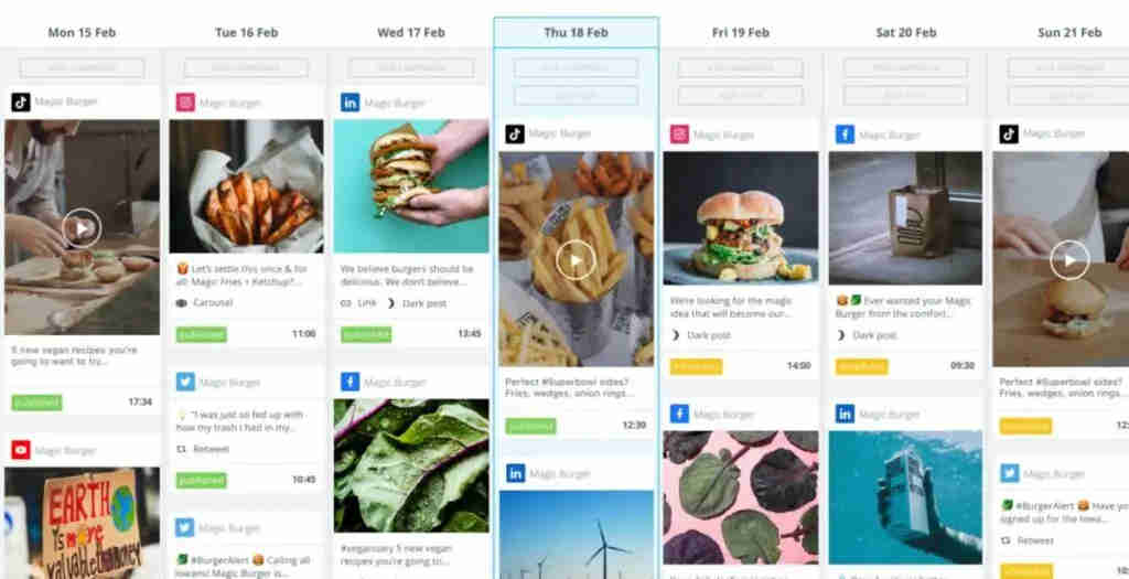 Multi-platform published posts showing the same content piece published live on Facebook page, Instagram profile, and LinkedIn account simultaneously — each with its platform-specific AI-generated caption and the Nano Banana custom image embedded via ImageKit URL