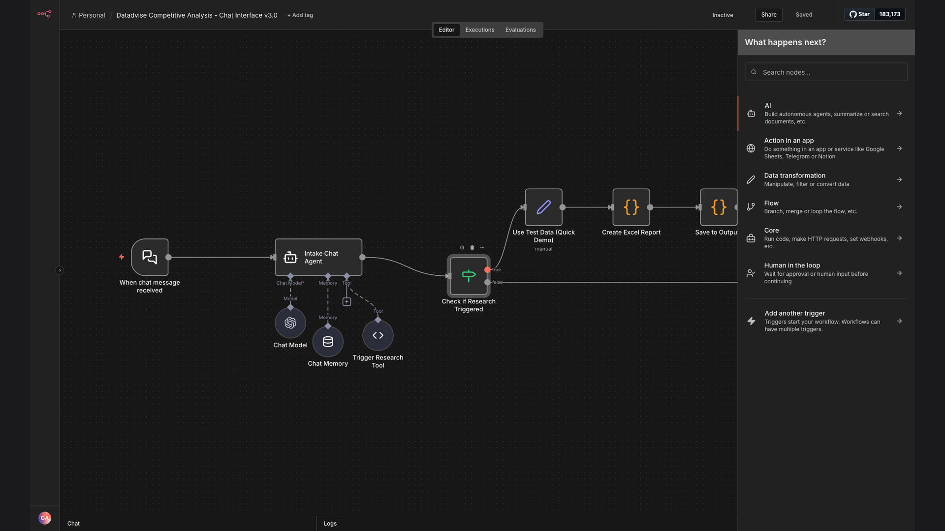 AI Chat Interface for Competitive Analysis Research and Reporting