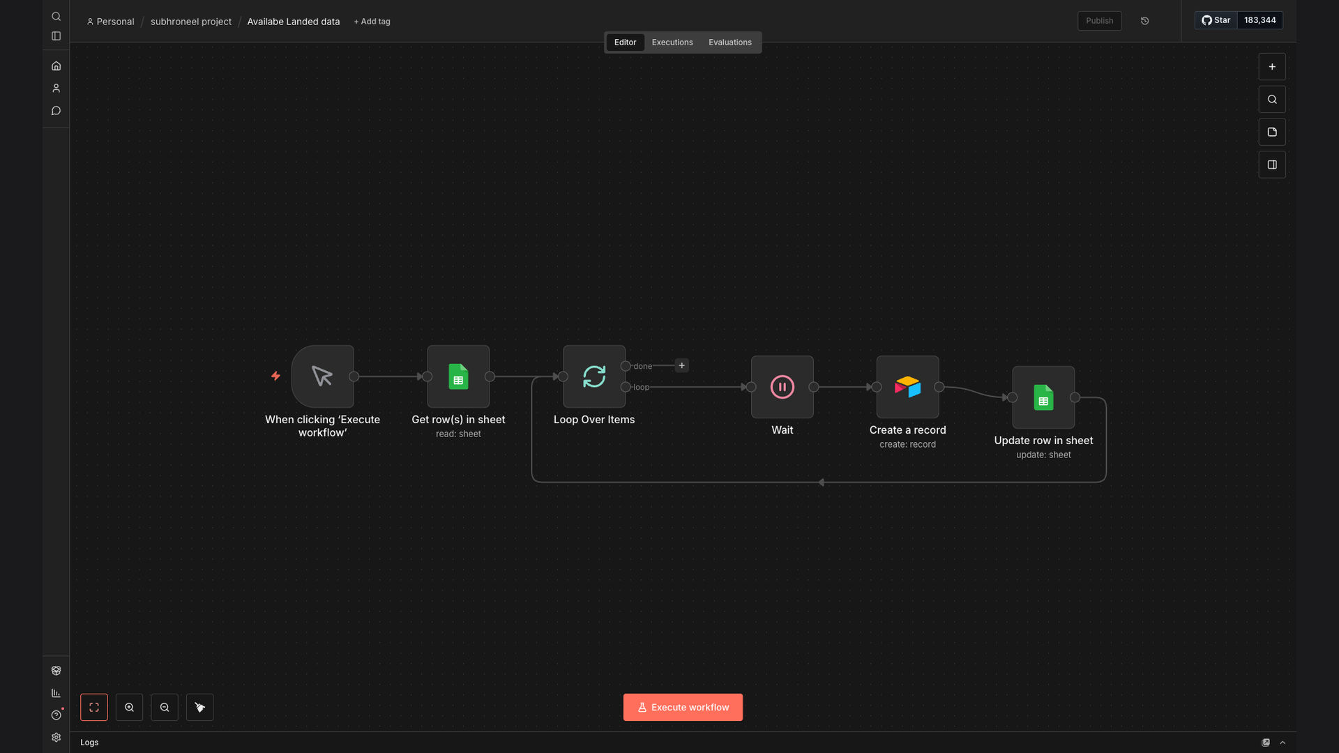 Sync available landed data from Google Sheets to Airtable