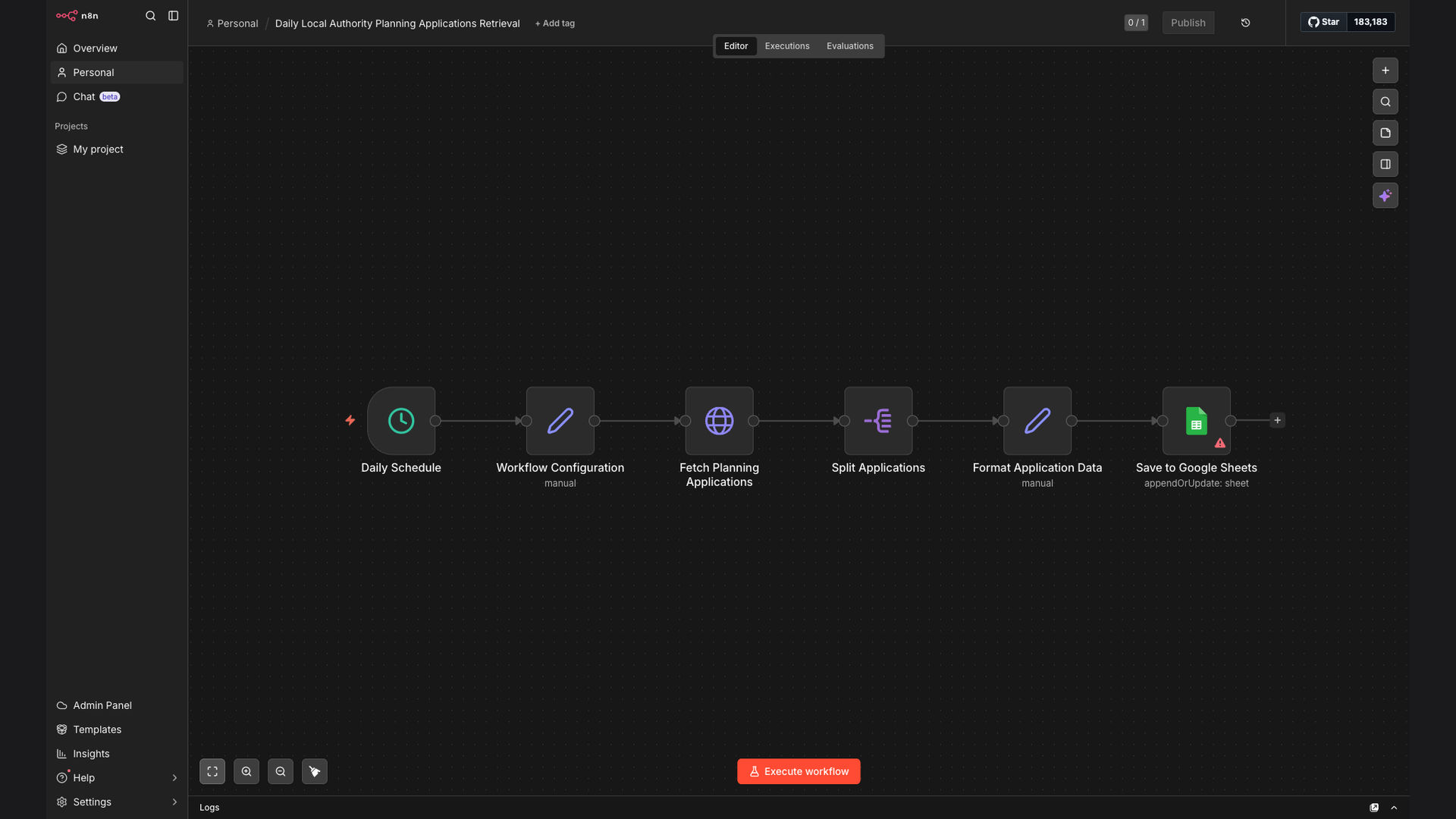 Automate Daily Local Authority Planning Application Retrieval to Google Sheets