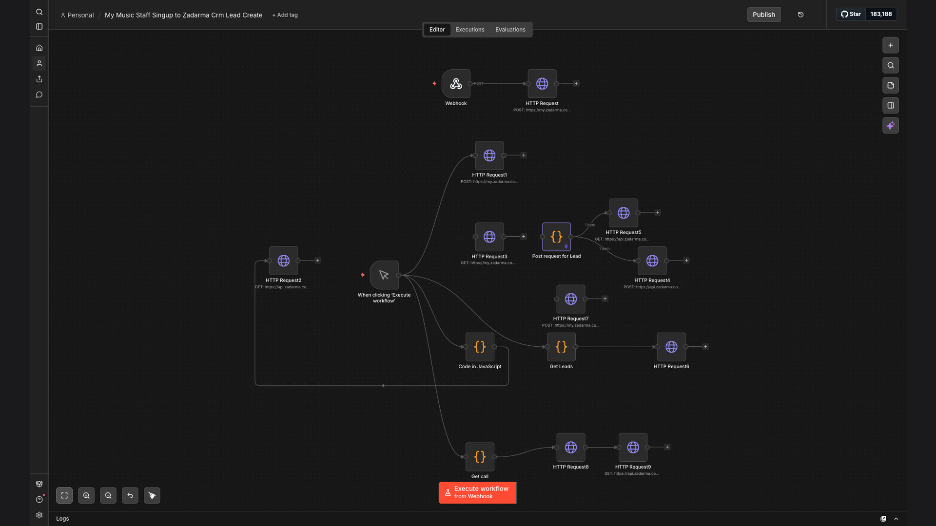 Automate My Music Staff Signups to Zadarma CRM Lead Creation