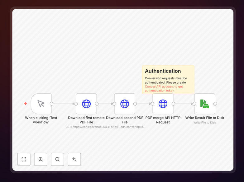 n8n workflow for merging PDF files with ConvertAPI