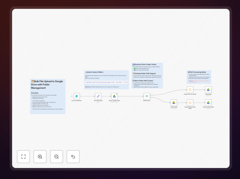 Google Drive bulk upload workflow interface