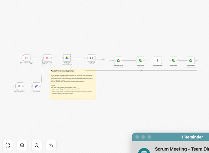 n8n workflow for generating audio from text scripts