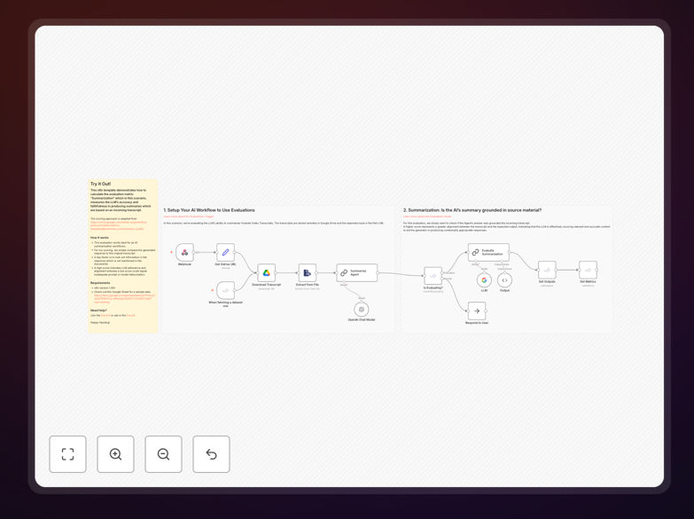 AI summarization evaluation workflow showing quality scoring interface