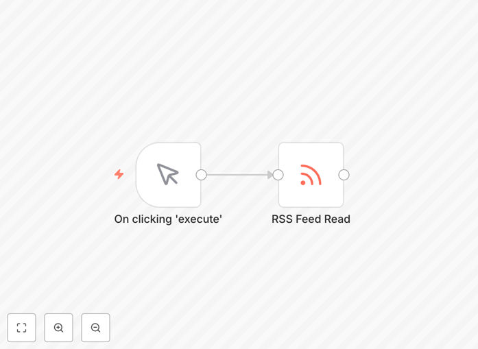 n8n workflow interface showing RSS feed automation with connected nodes