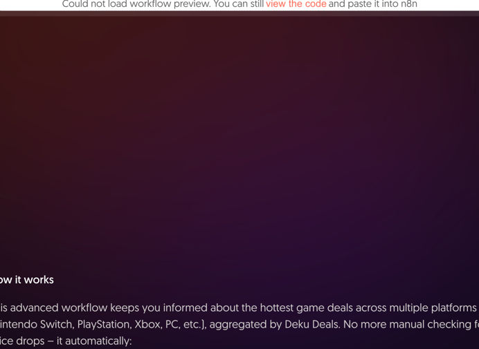 Visual diagram of the automated game deals tracker workflow showing Deku Deals, n8n automation, and Gmail alert integration