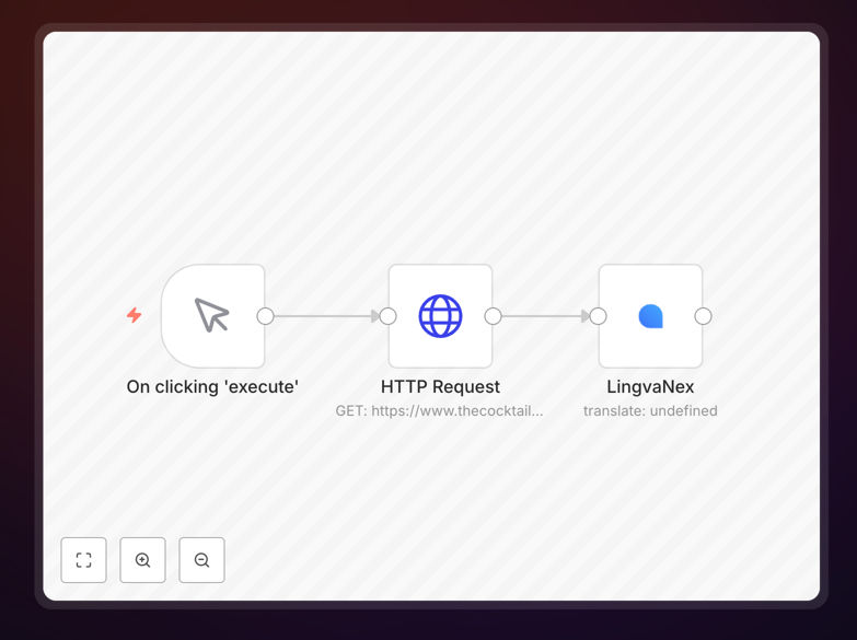 LingvaNex translation workflow screenshot