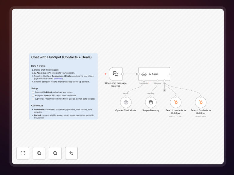 HubSpot CRM chat interface screenshot showing natural language search