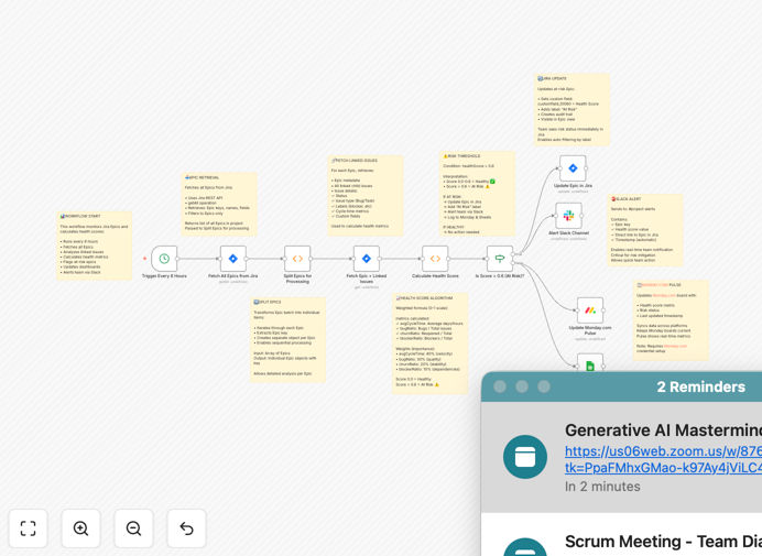Jira epic health monitoring dashboard showing risk scores and alerts