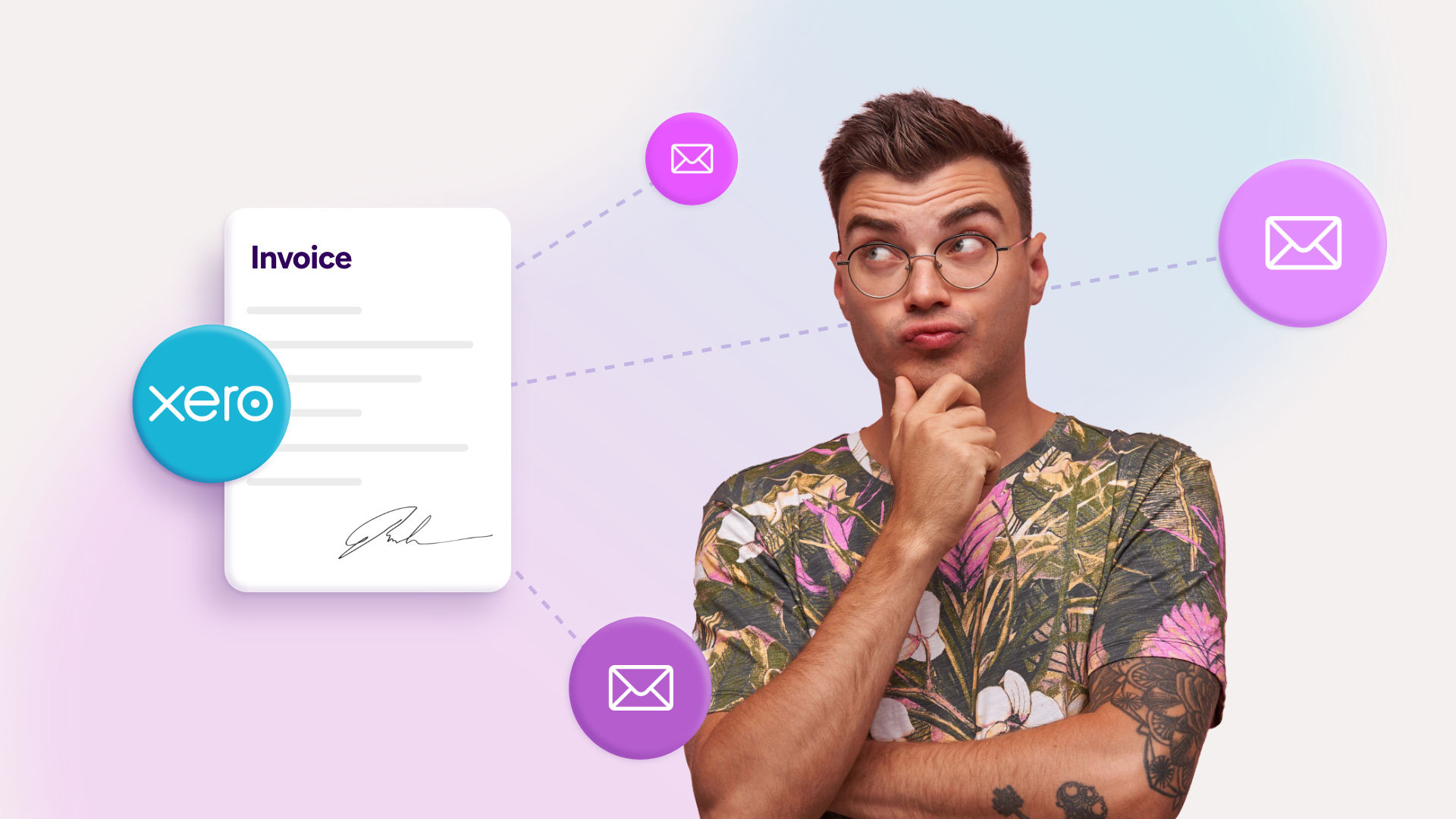 Illustration of an email being sent to multiple recipients, symbolizing automated Xero invoice distribution via Make.com