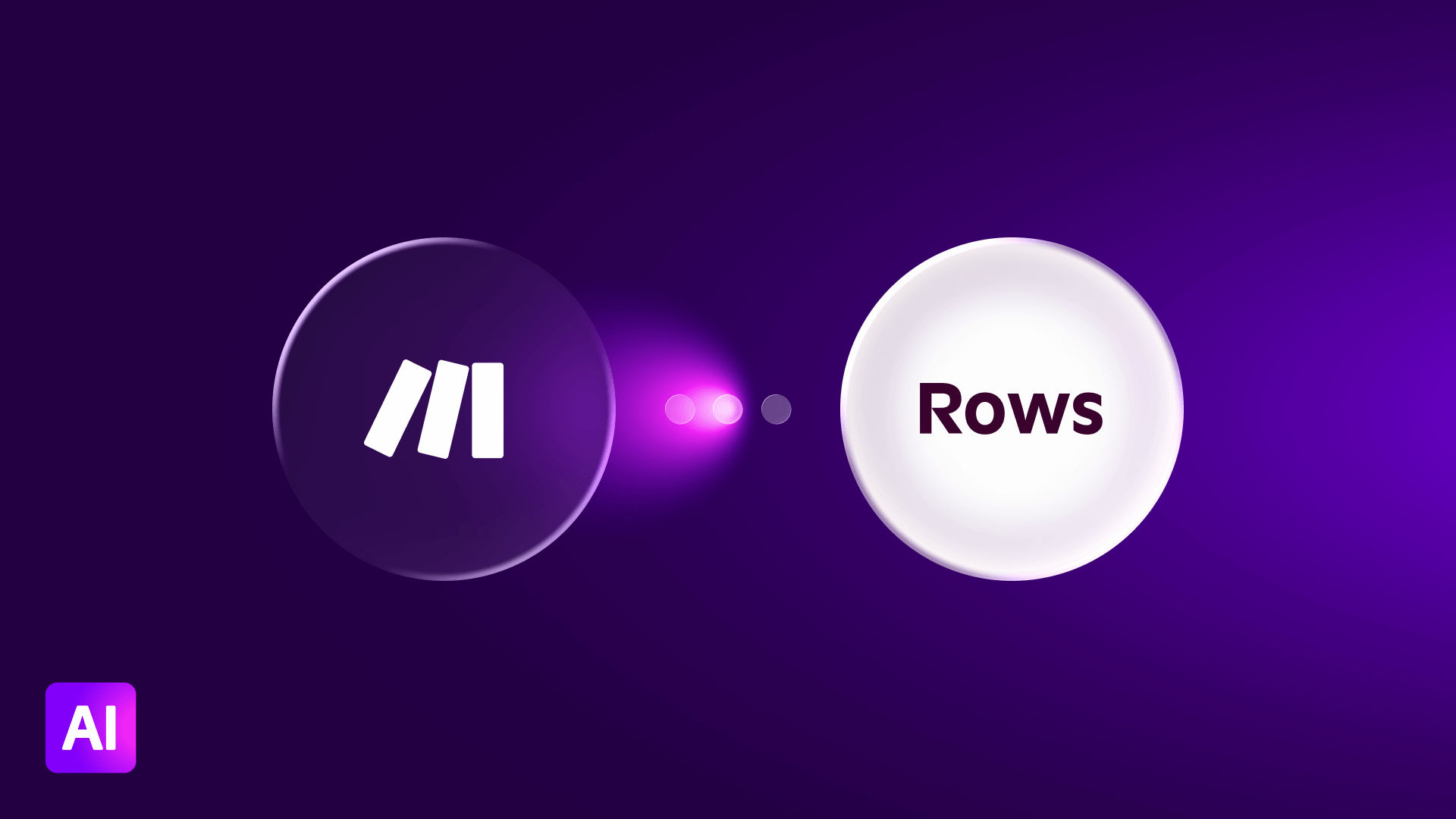Make.com and Rows.com logos with a glass-like effect, symbolizing data flow and analysis.