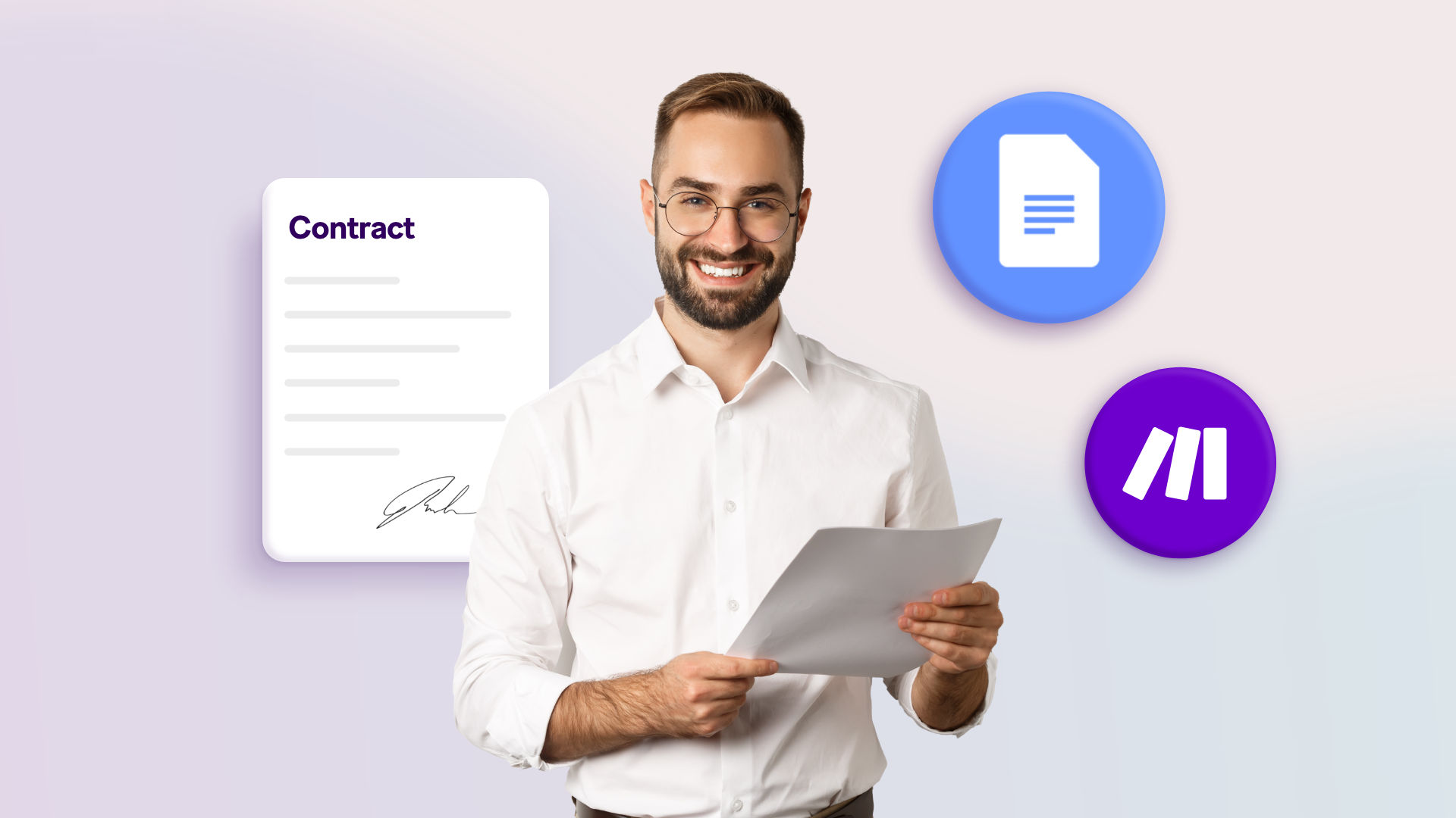 Contract automation workflow diagram showing Make connecting Google Docs and Pipedrive