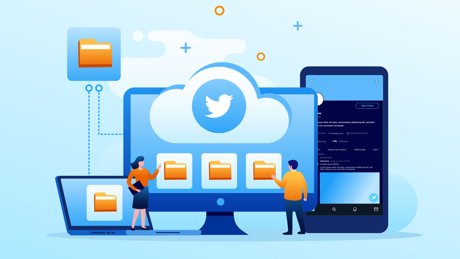 Illustration showing Twitter and Notion integration