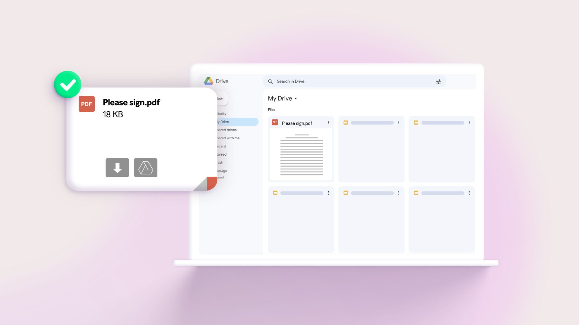 Illustration showing Gmail attachments being saved to Google Drive