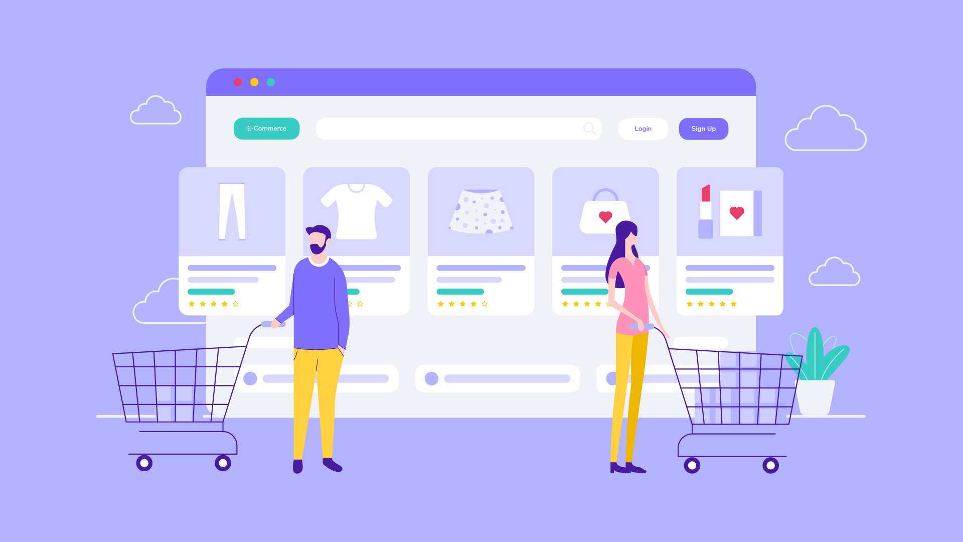 Illustration showing abandoned shopping carts and email recovery process