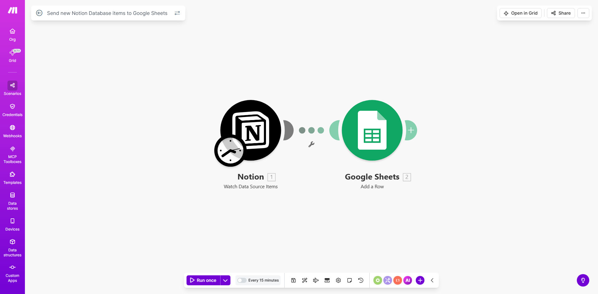 Notion to Google Sheets synchronization workflow diagram