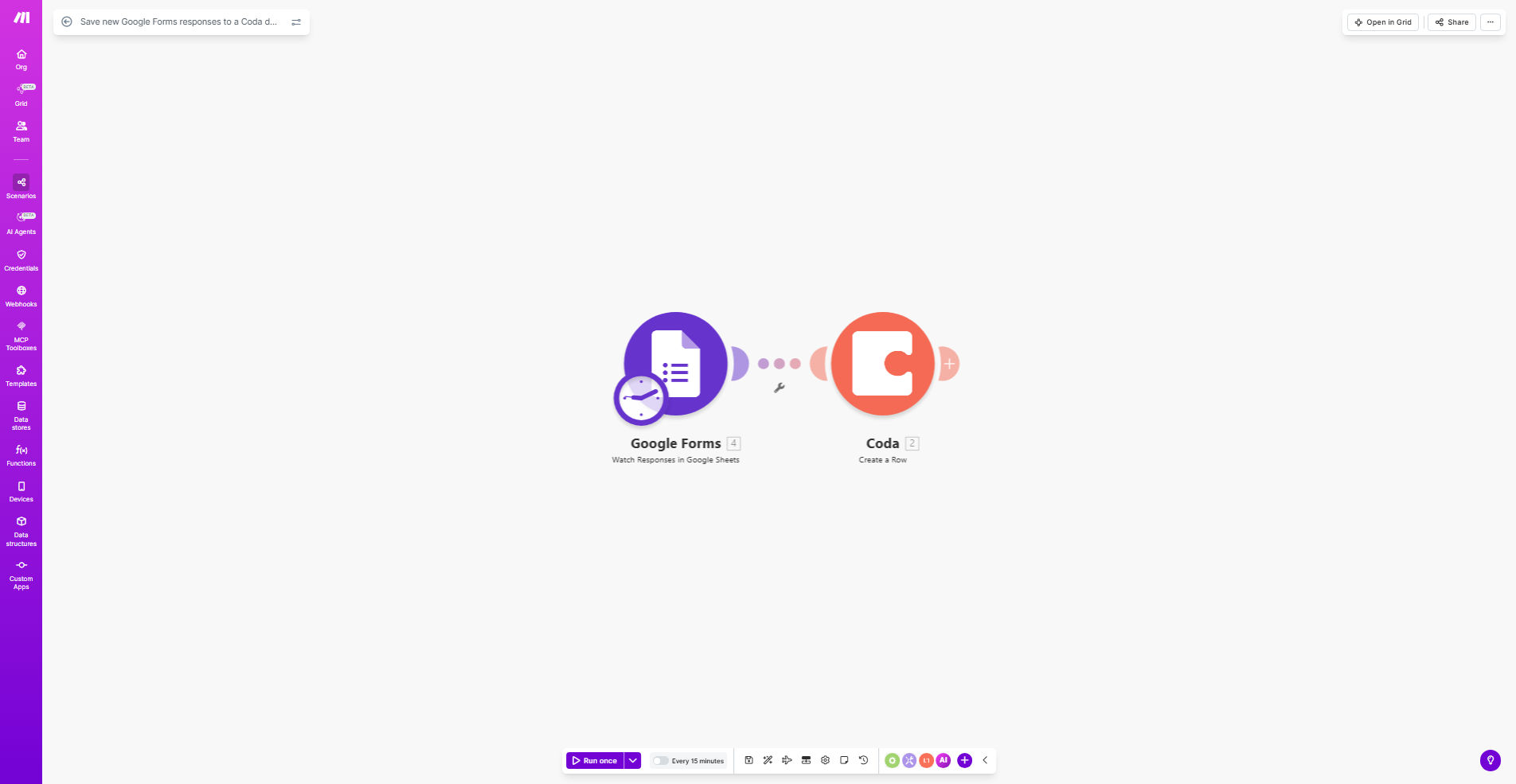 Google Forms to Coda integration workflow diagram