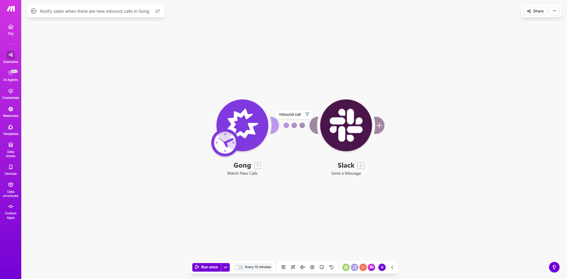 Gong and Slack integration diagram showing call notification workflow