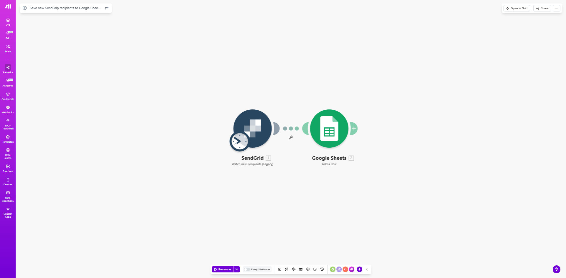 SendGrid to Google Sheets automation workflow diagram