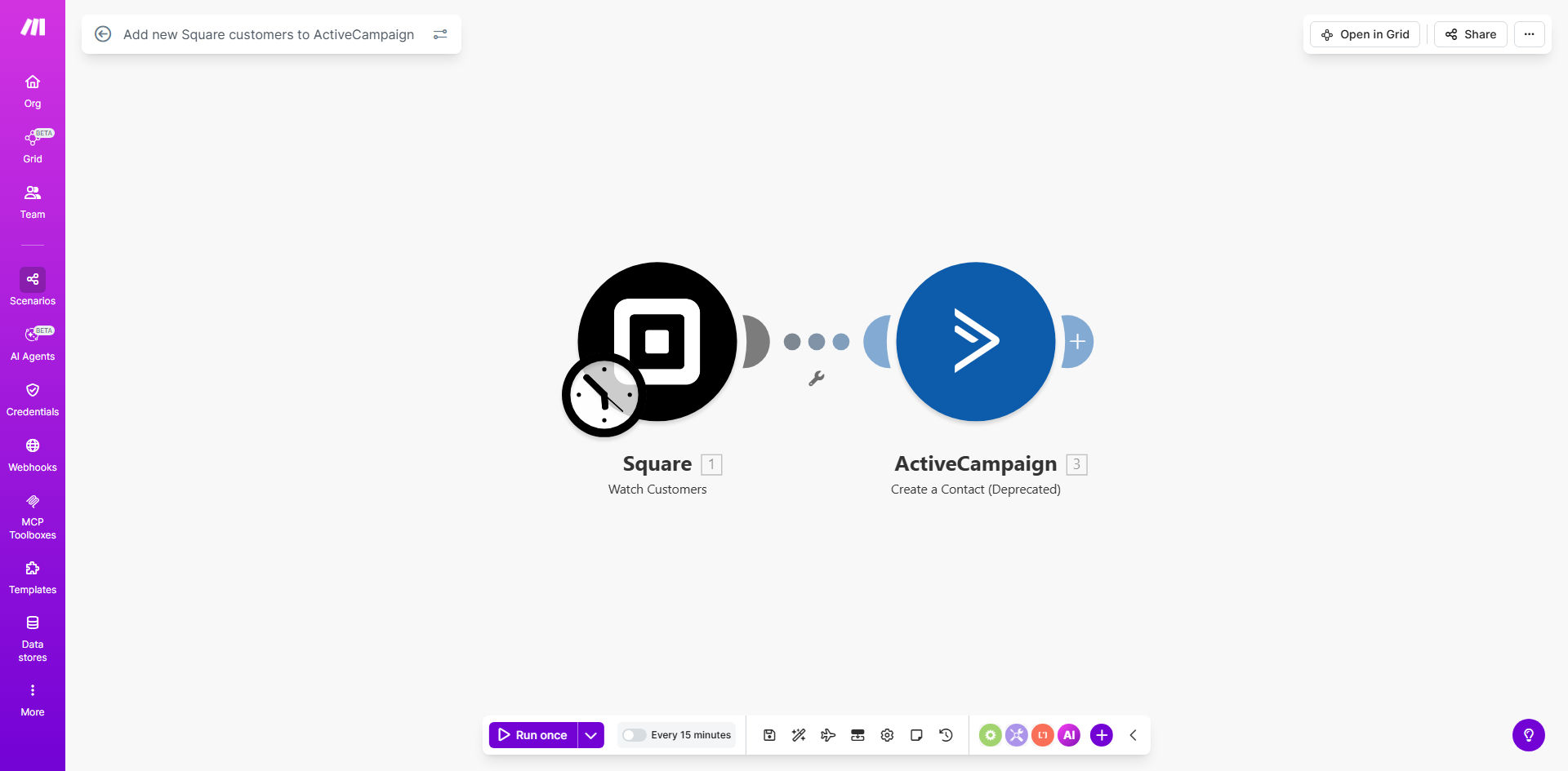 Square to ActiveCampaign integration workflow diagram