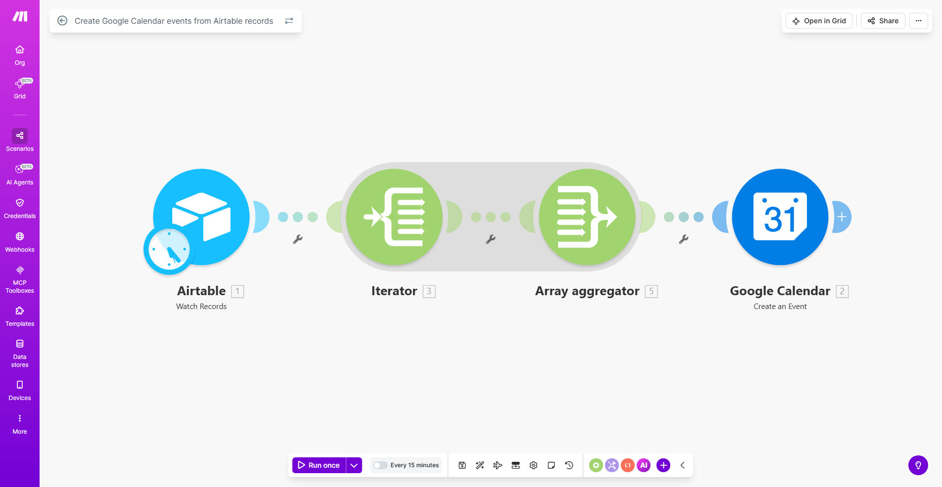 Visualization of Airtable records syncing to Google Calendar events