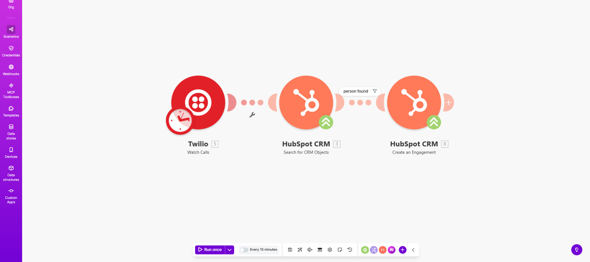 Twilio to HubSpot call logging workflow diagram