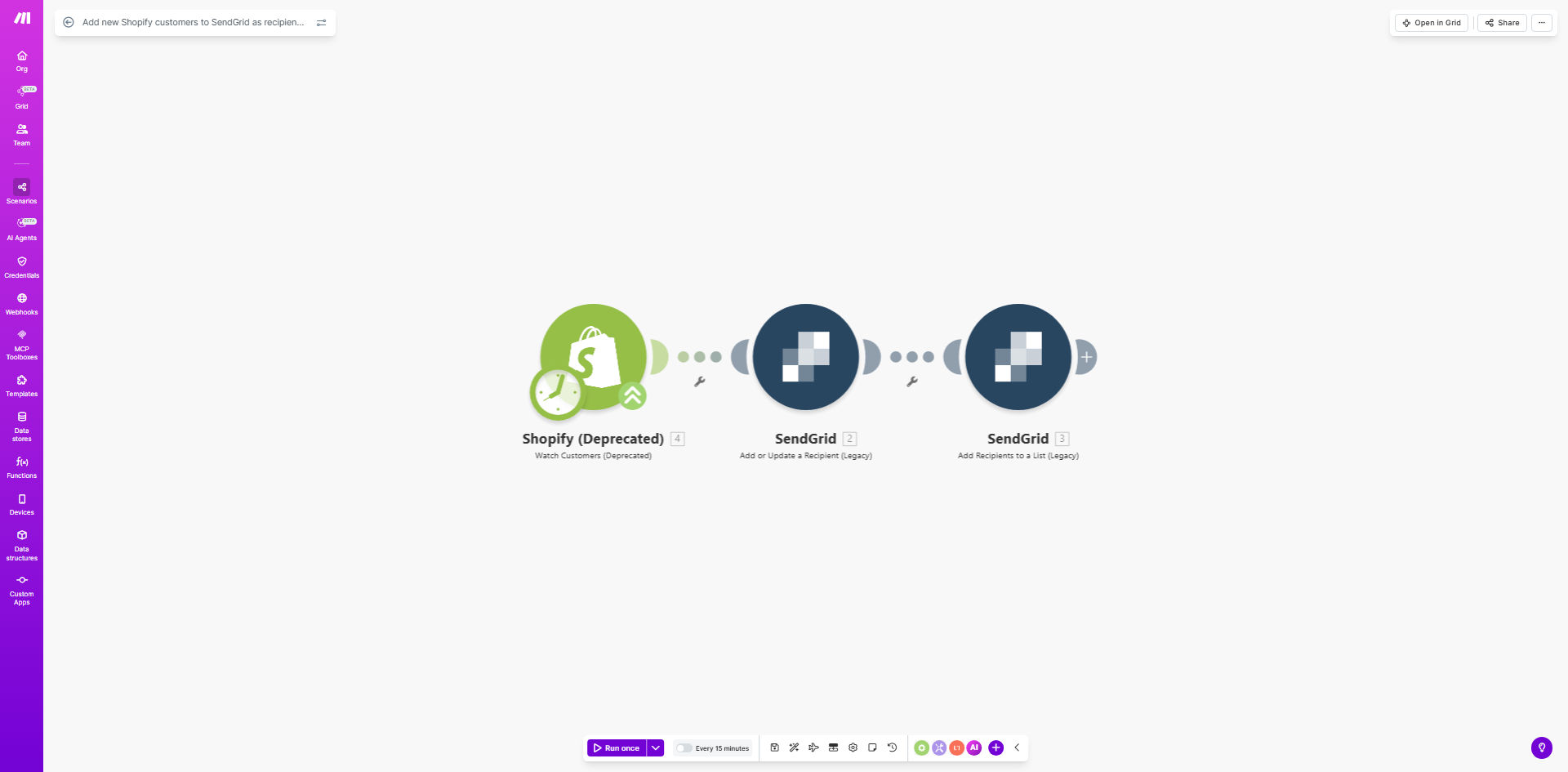 Shopify to SendGrid automation workflow diagram