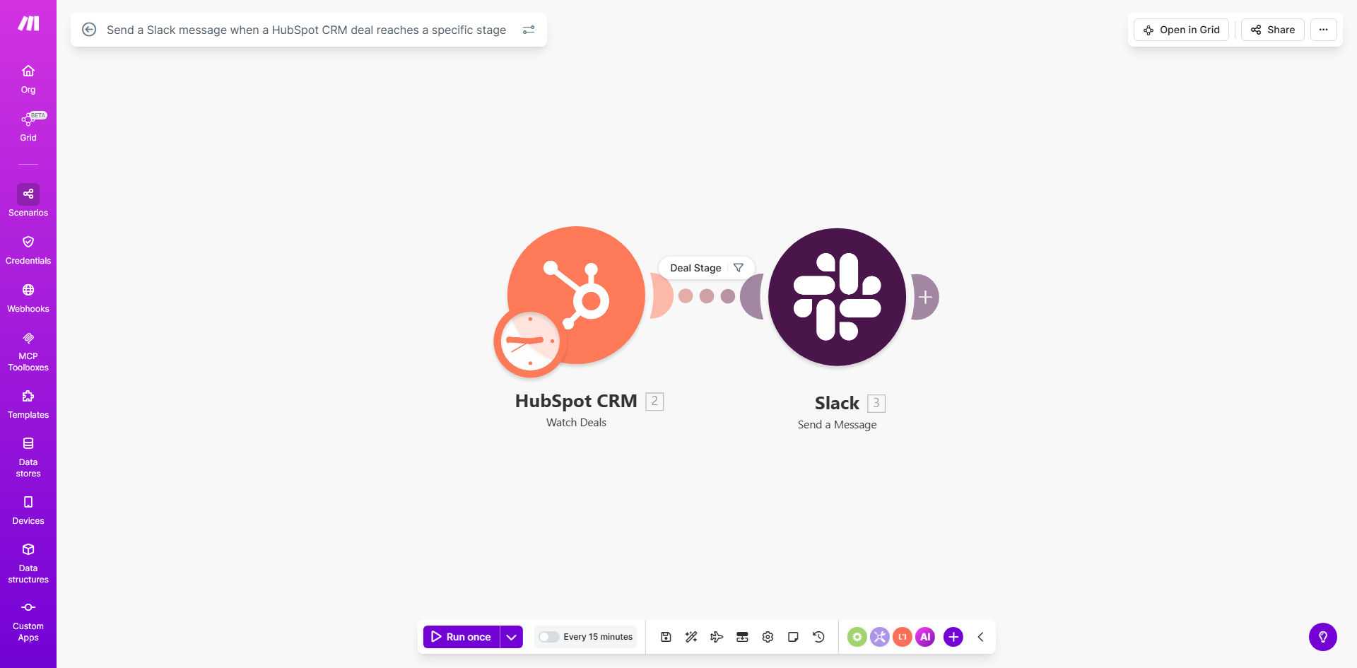 HubSpot to Slack deal stage notification workflow diagram