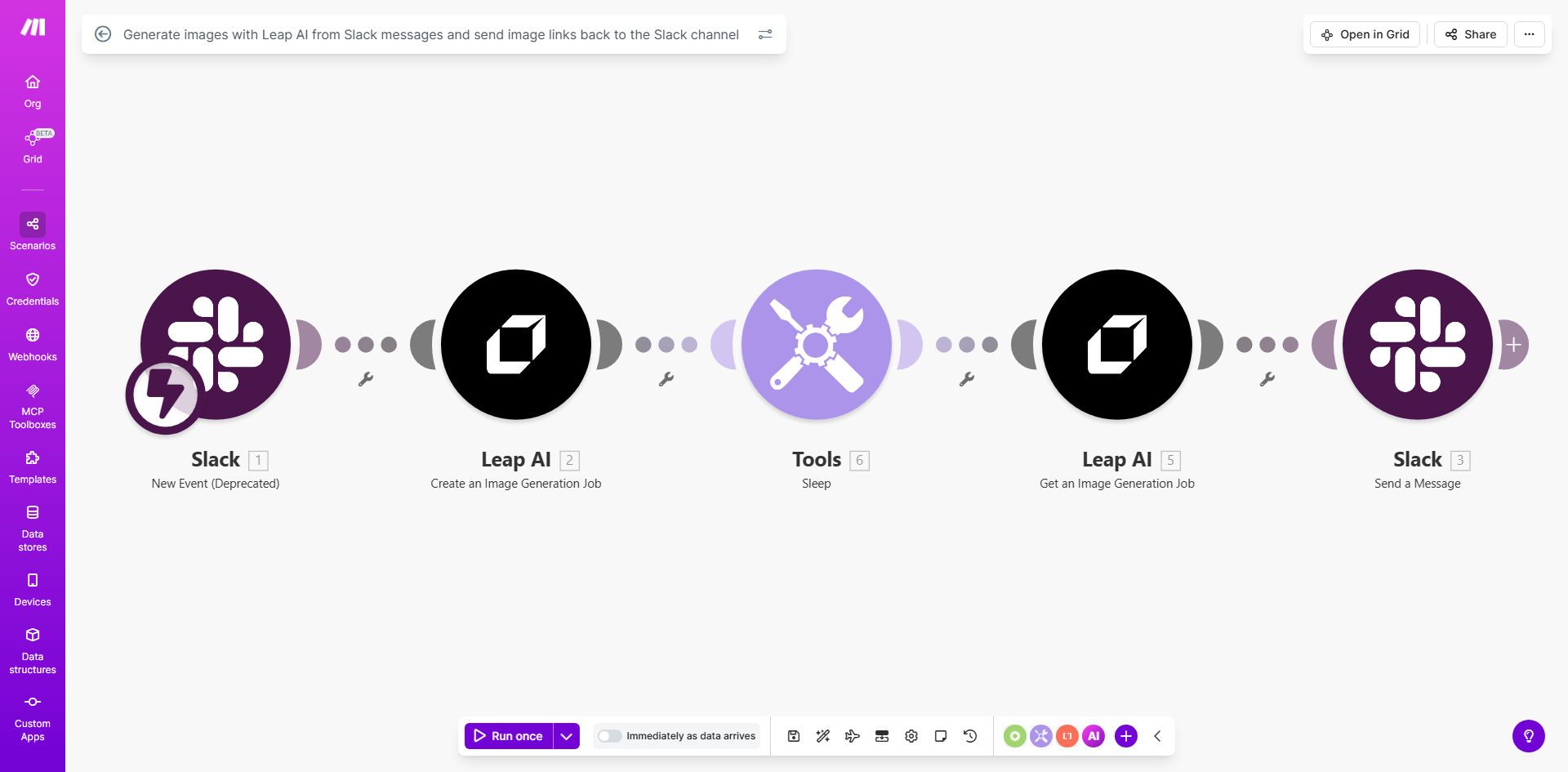 Slack message triggering AI image generation workflow
