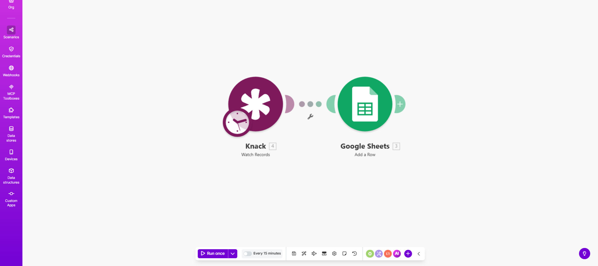 Knack to Google Sheets automation workflow diagram