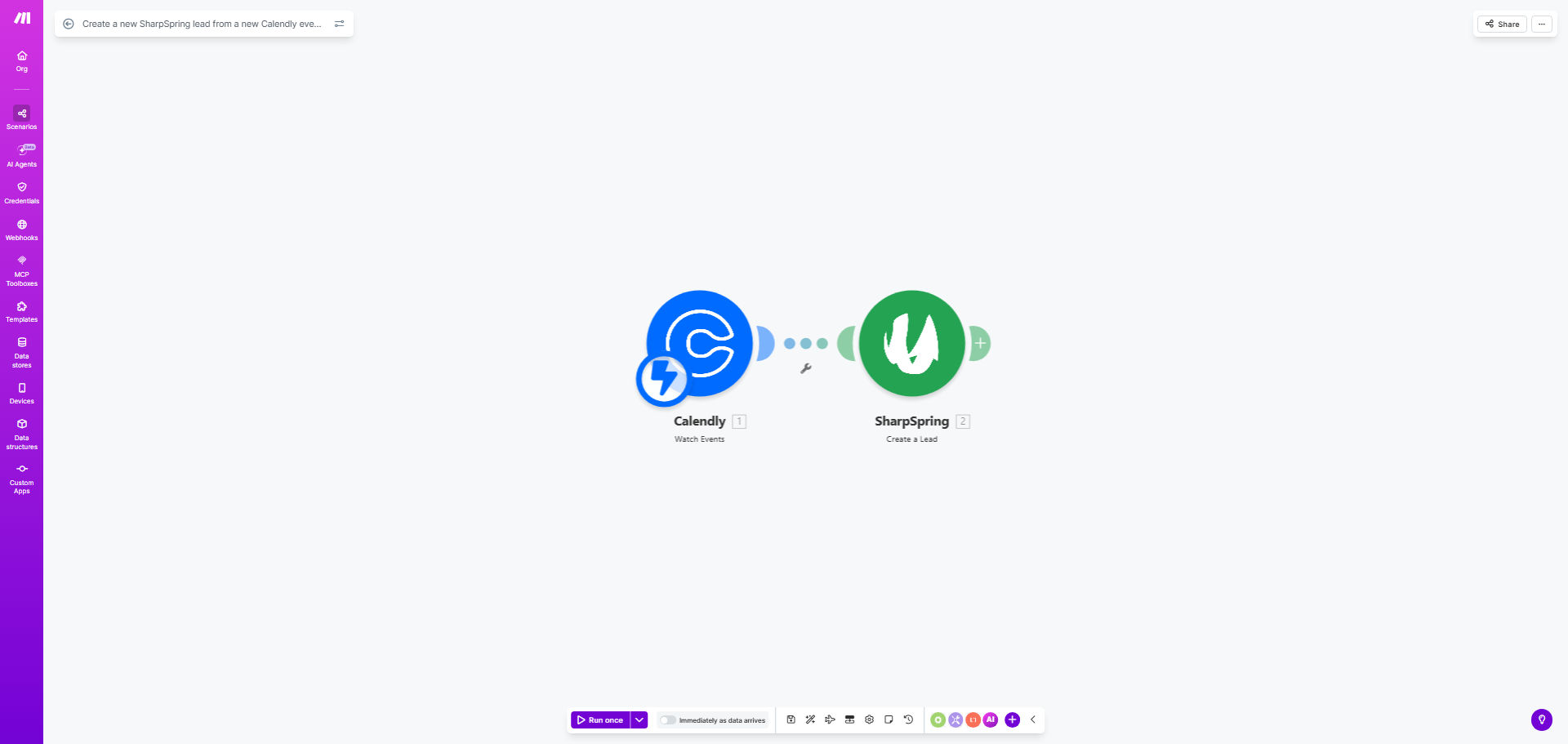 Diagram showing automation flow from Calendly booking to SharpSpring lead creation