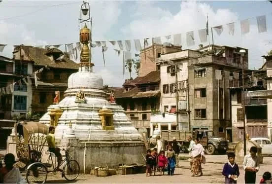 Thahity Junction and the Dharmadhaatu Stupa in old Kathmandu