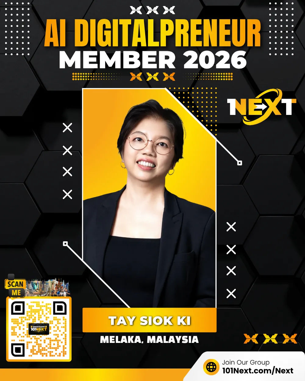 Portrait of Tay Siok Ki. 郑菽祺, 101Next AI DigitalPreneur member, life insurance advisor in Melaka, Malaysia.