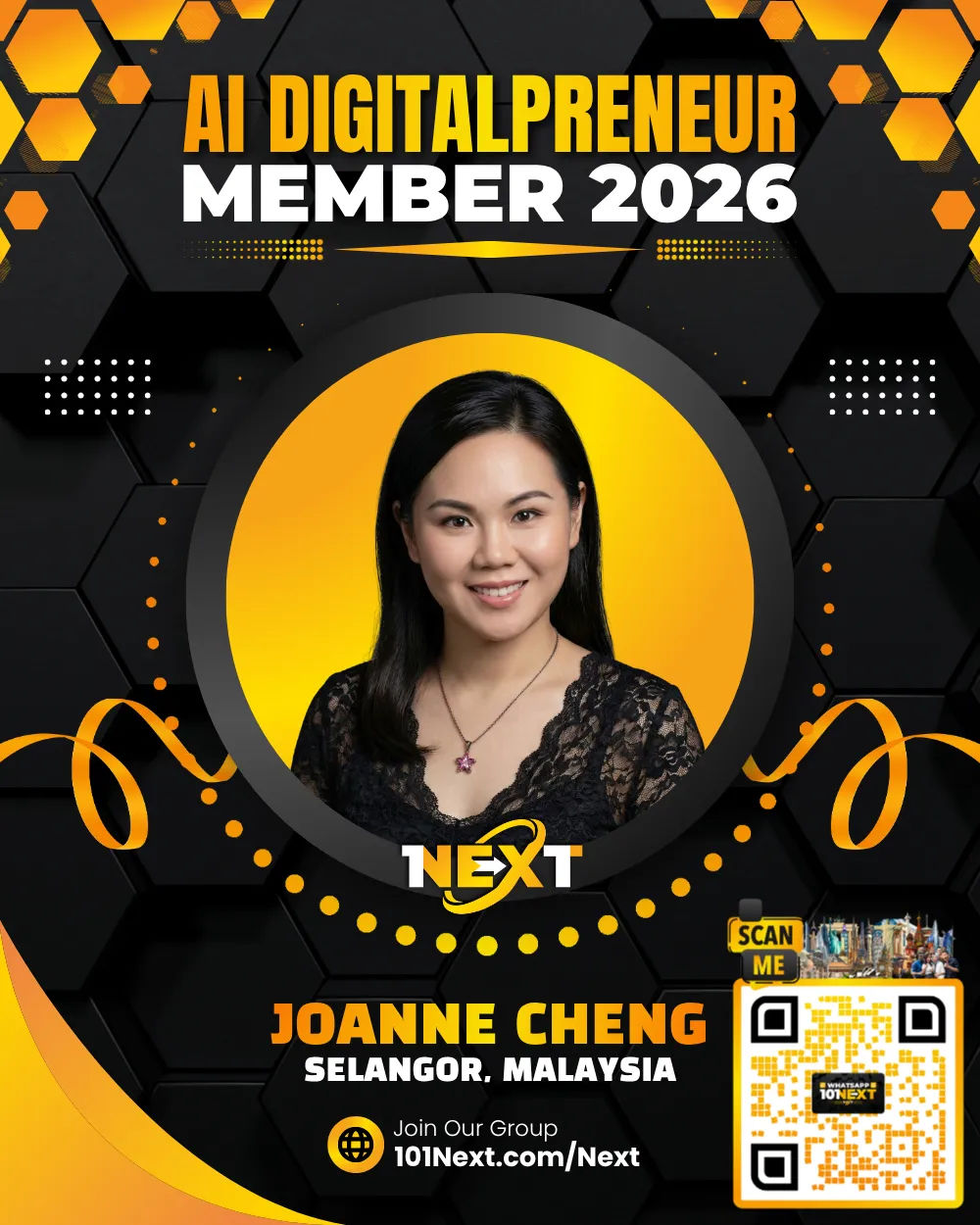 Portrait of Joanne Cheng Yi Fong, 101Next AI DigitalPreneur member, senior real estate negotiator in Selangor, Malaysia.