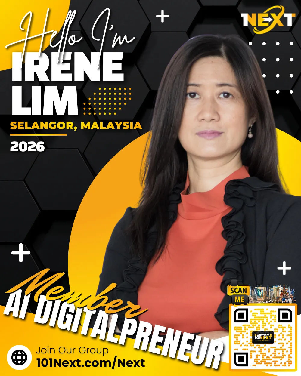 Portrait of Irene Lim Saw Khim, 101Next AI DigitalPreneur member, life coach in Kuala Lumpur, Malaysia.