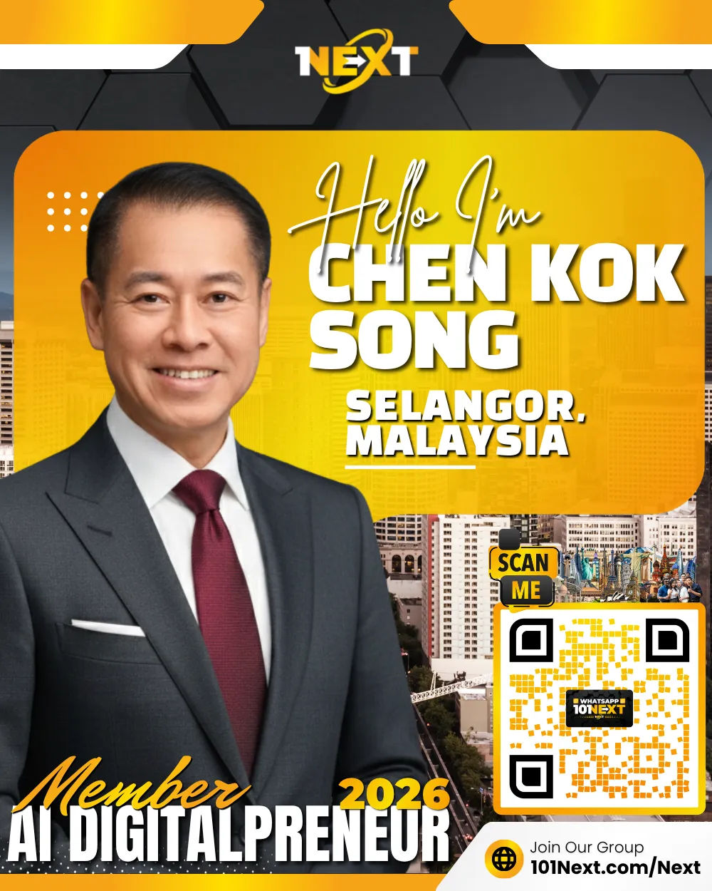 Portrait of Chen Kok Song, 101Next AI DigitalPreneur member, trust advisor in Selangor, Malaysia.