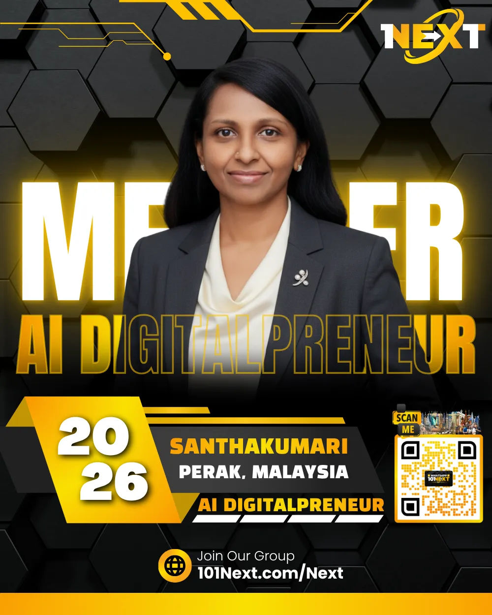 Portrait of Santhakumari a/p Rajagopal, 101Next AI DigitalPreneur member, real estate negotiator in Perak, Malaysia.