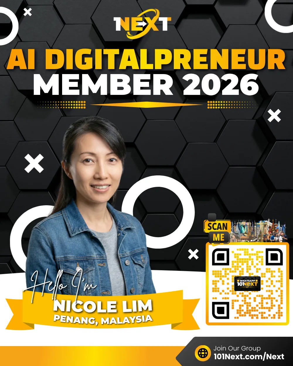 Portrait of Nicole Lim Siew Siew, 101Next AI DigitalPreneur member, retired administration professional in Penang, Malaysia.