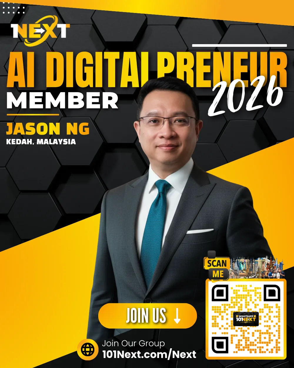 Portrait of Jason Ng Yeok Poh, 101Next AI DigitalPreneur member, company director and entrepreneur in Kedah, Malaysia.