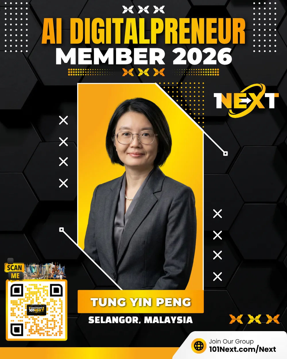 Portrait of Tung Yin Peng, 101Next AI DigitalPreneur member, self-employed professional in Selangor, Malaysia.