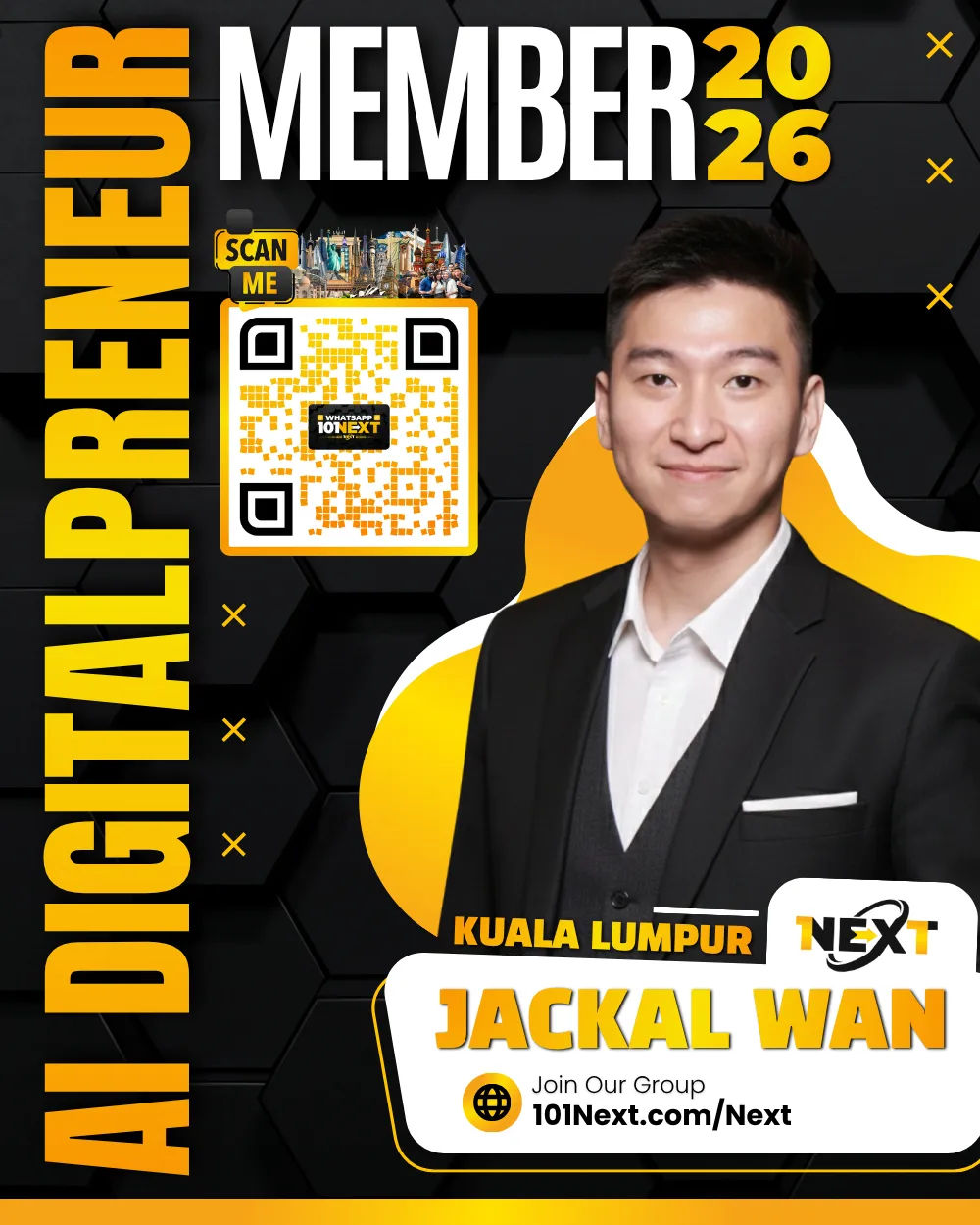 Portrait of Jackal Wan Ji Yin, 101Next AI DigitalPreneur member, product specialist and public speaking coach in Kuala Lumpur, Malaysia.