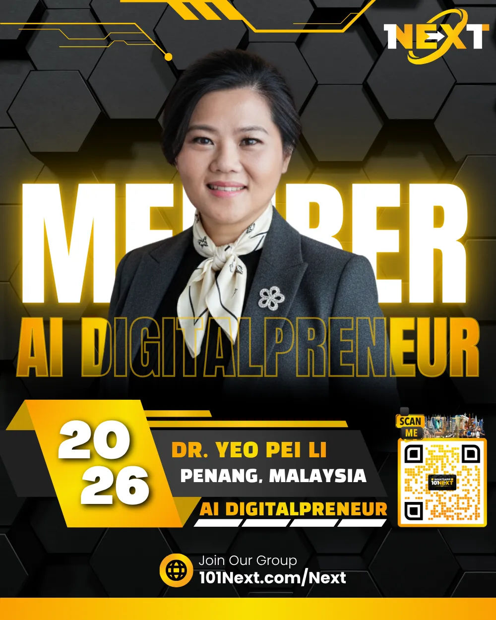 Portrait of Dr. Yeo Pei Li, 101Next AI DigitalPreneur member, counselor educator in Kuala Lumpur, Malaysia.