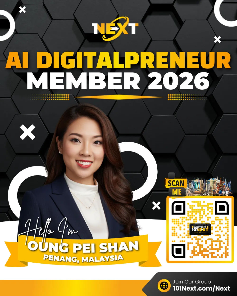 Portrait of Oung Pei Shan, 101Next AI DigitalPreneur member, graphic designer and home baker in Penang, Malaysia.